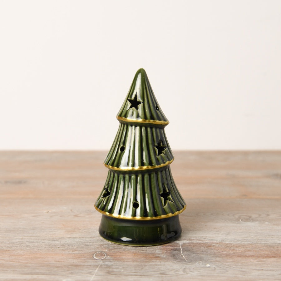 LED Green Tree with Gold Trim - 16cm