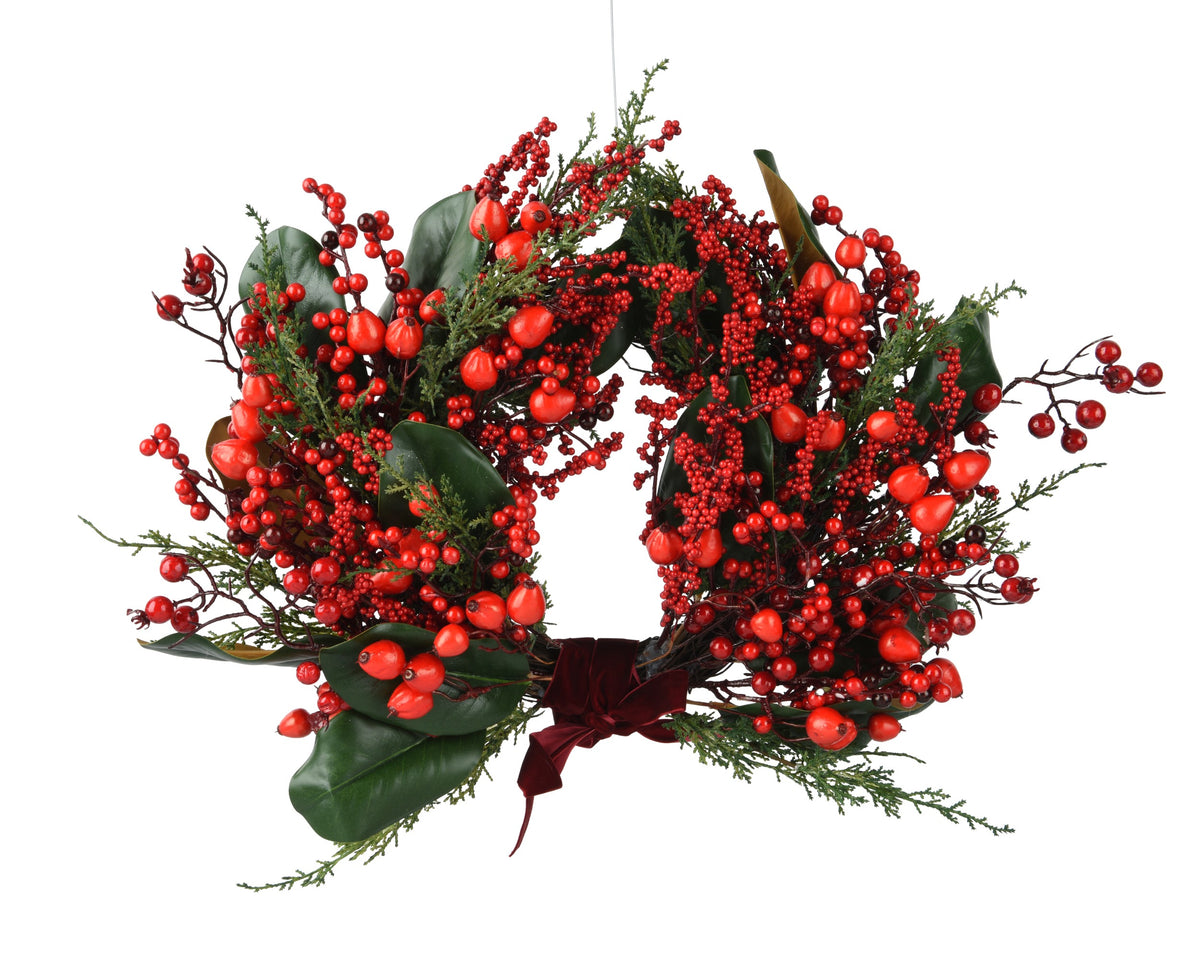 Red Big Berries Indoor Wreath on Hanger 40cm