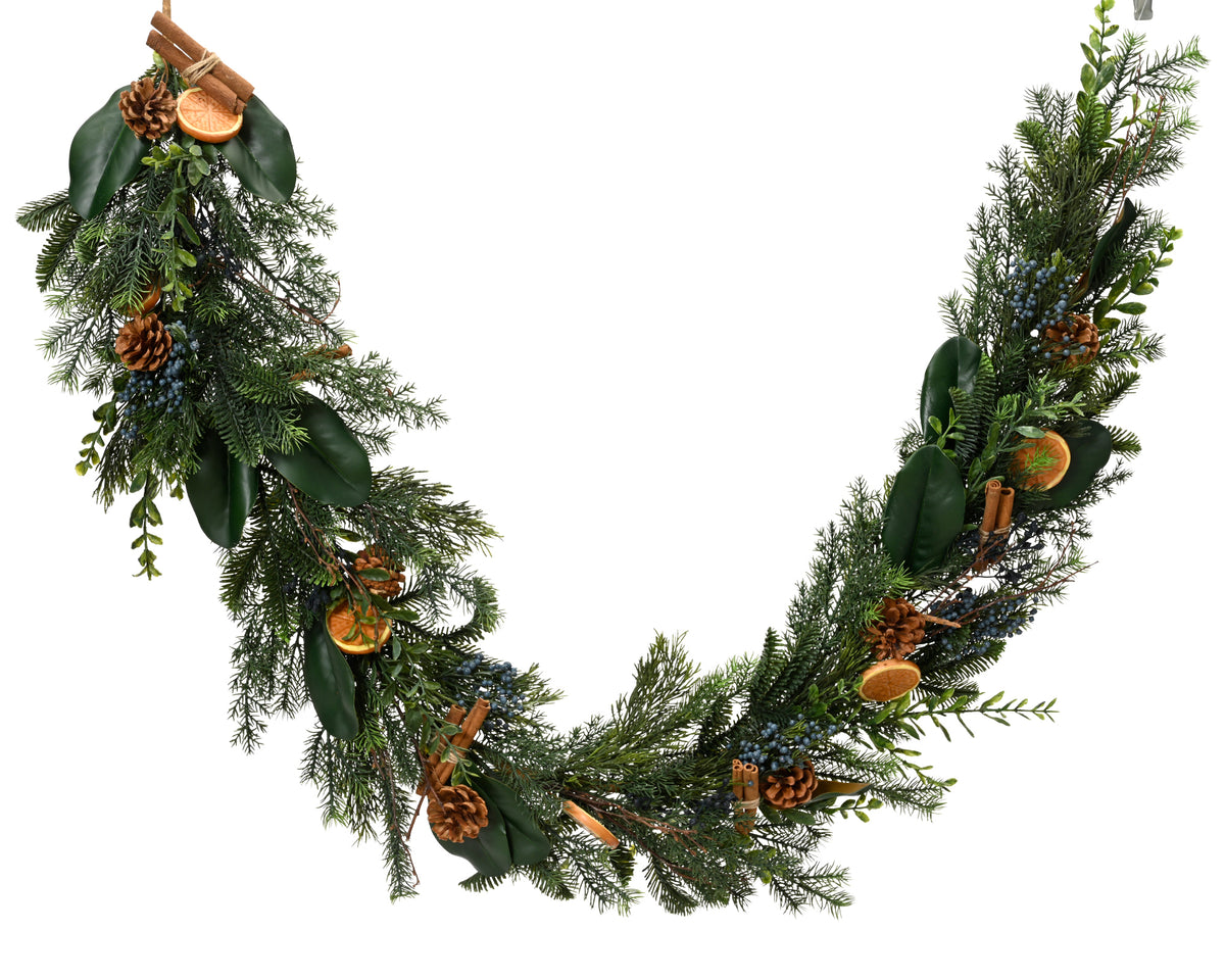 Orange Slice & Cinnamon Decorated Christmas Garland 1.8m