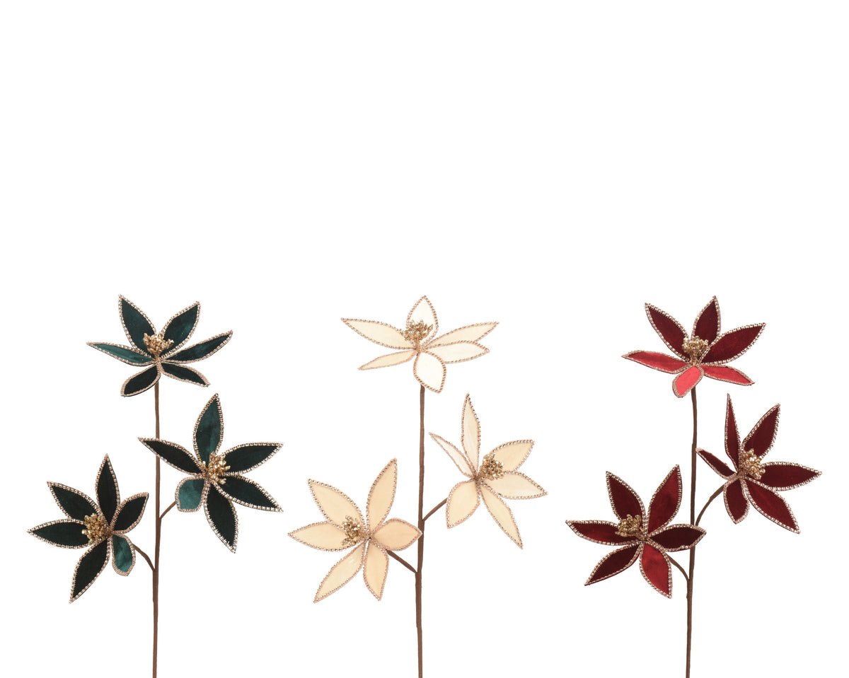 Triple Velvet Flower Glitter Spray - 73cm