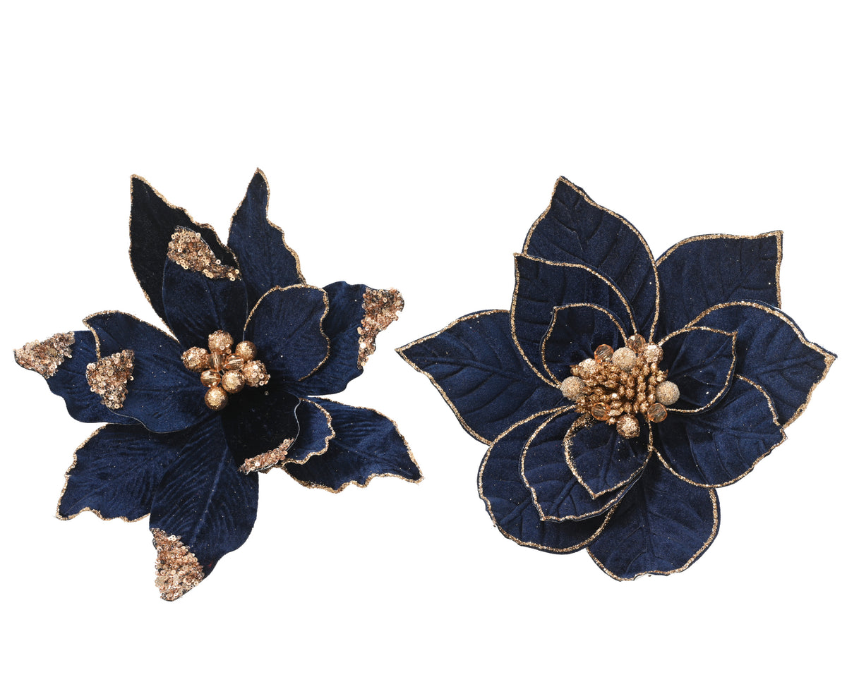 Dark Blue Velvet Poinsettia on Clip