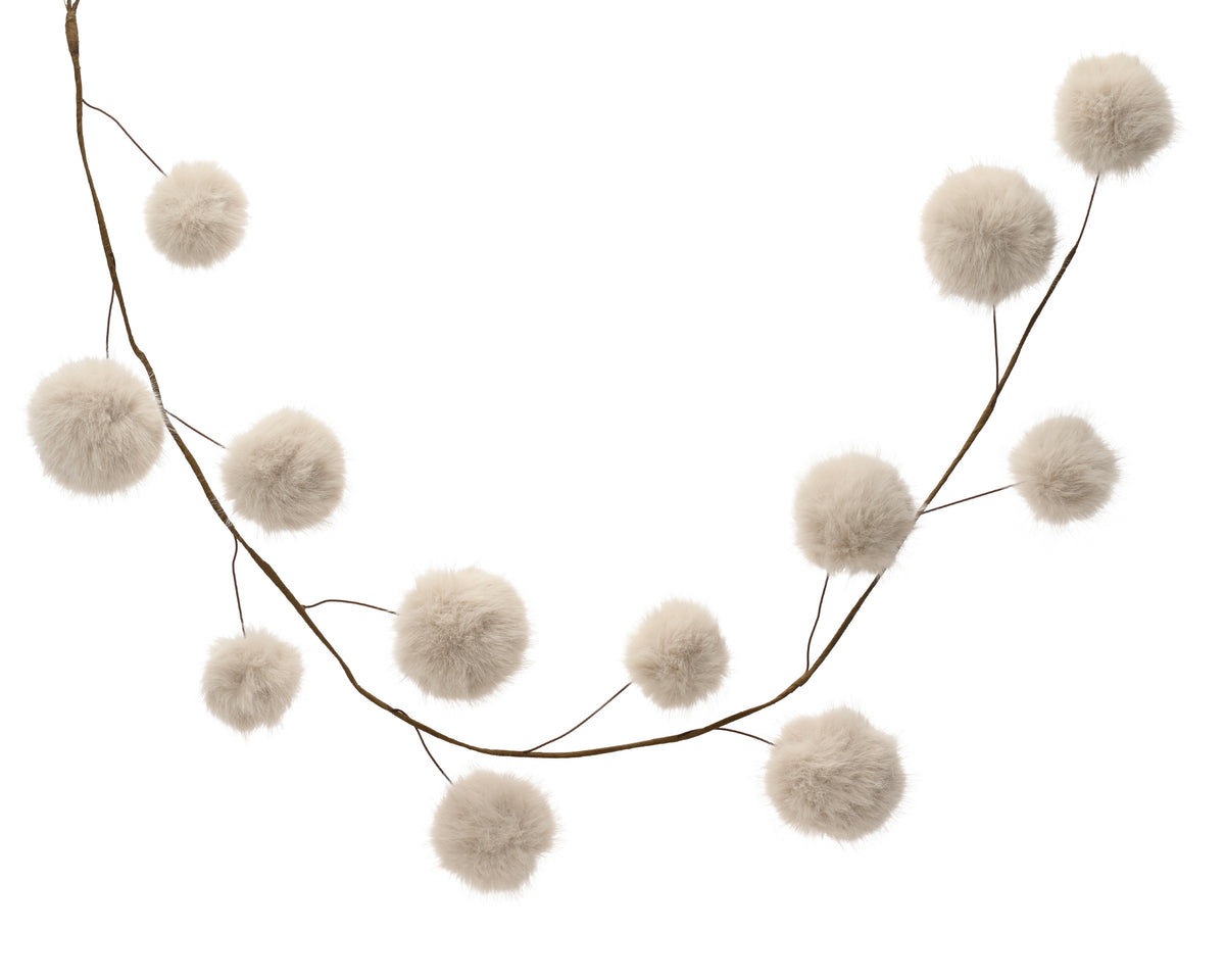 Cream Pompom Faux Fur Garland - 150cm