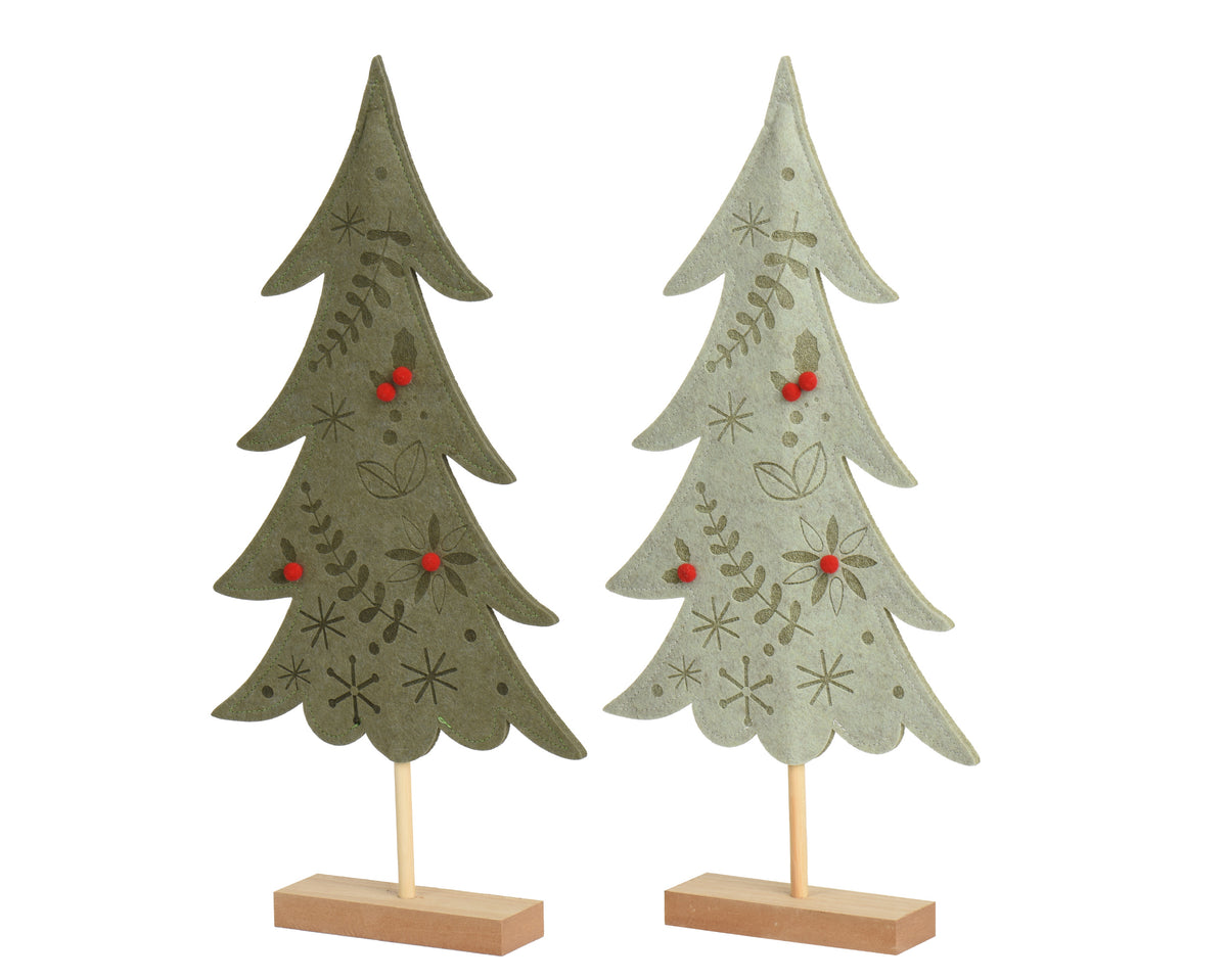 Felt Christmas Tree with Holly Pattern - 58cm
