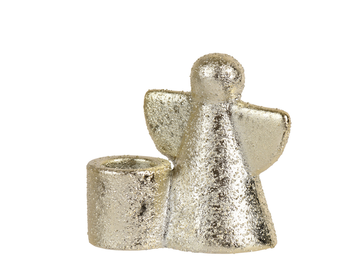 Gold Angel Stoneware Candleholder -7.5cm