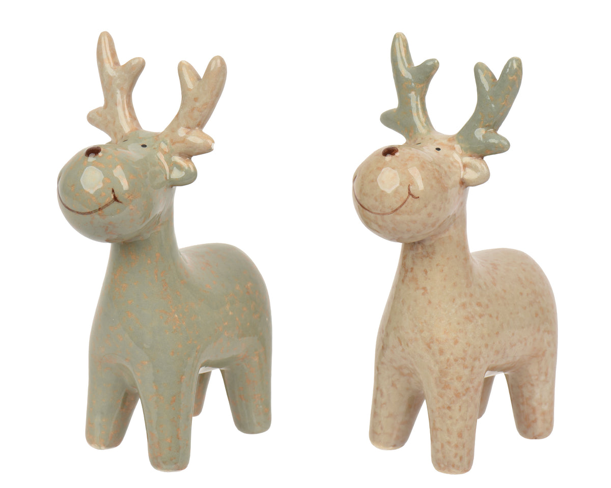 Single Dolomite Glazed Reindeer Antique Finish Decorations 14.8cm