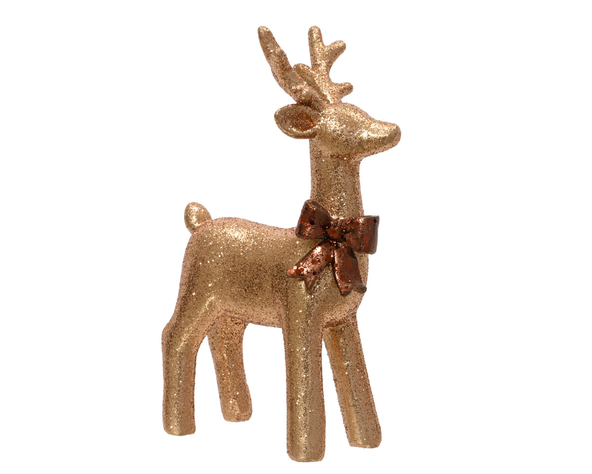 Gold Glitter Reindeer with Red Bow 15.8cm Christmas Ornament