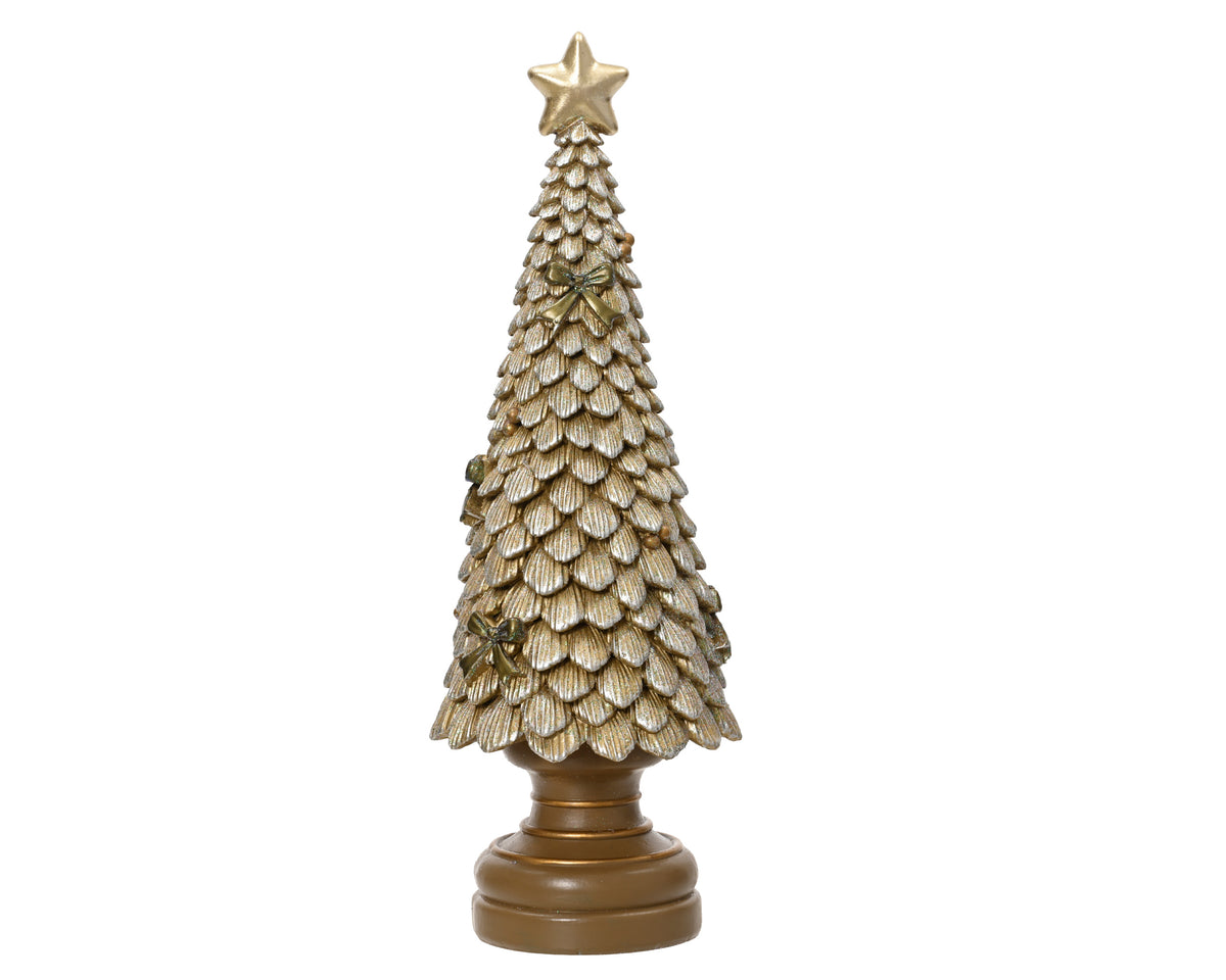 Golden Glitter Christmas Tree with Bows Ornament - 23cm