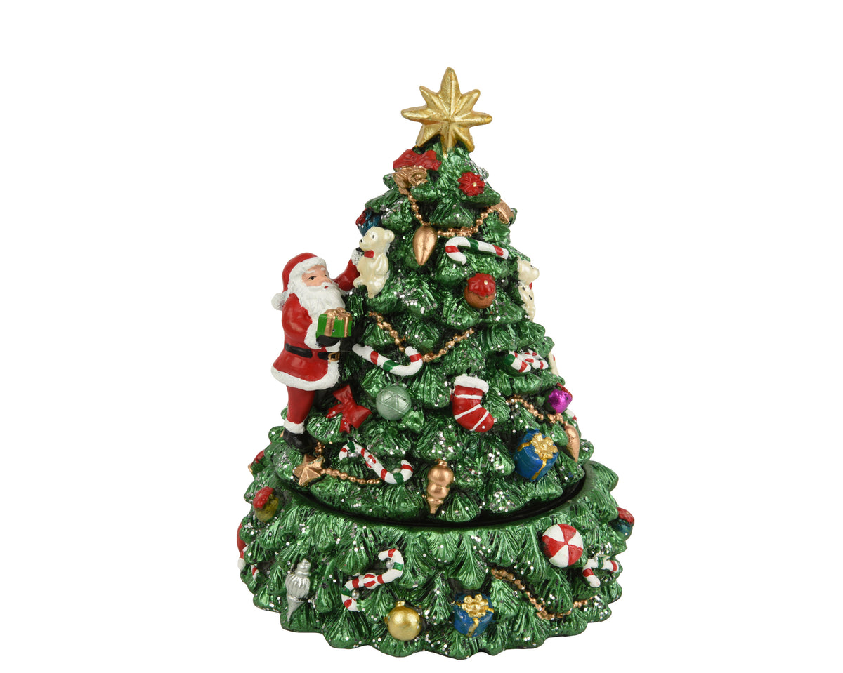 Ornate Decorated Christmas Tree with Santa Music Box Ornament - 16cm