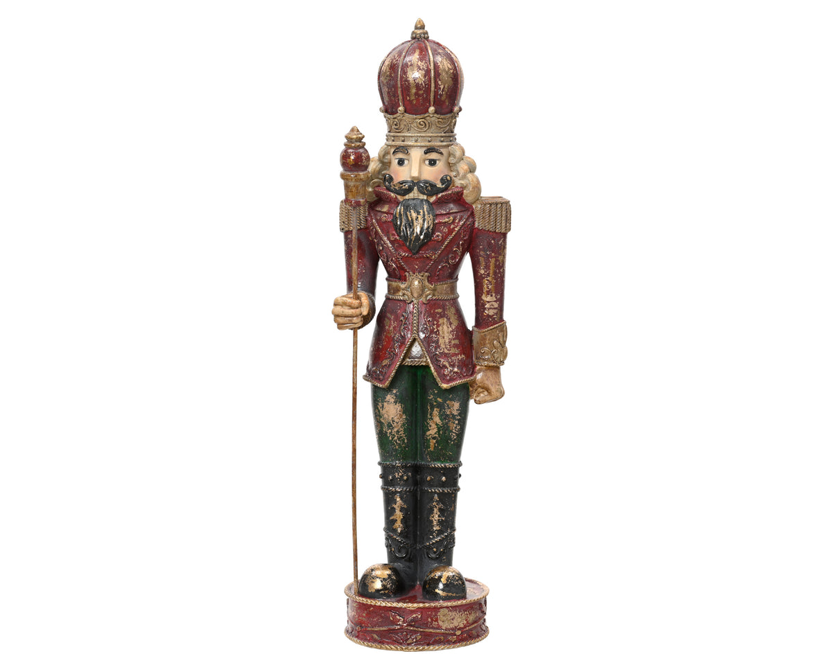 Traditional Antique Red Nutcracker with Staff 39.5cm