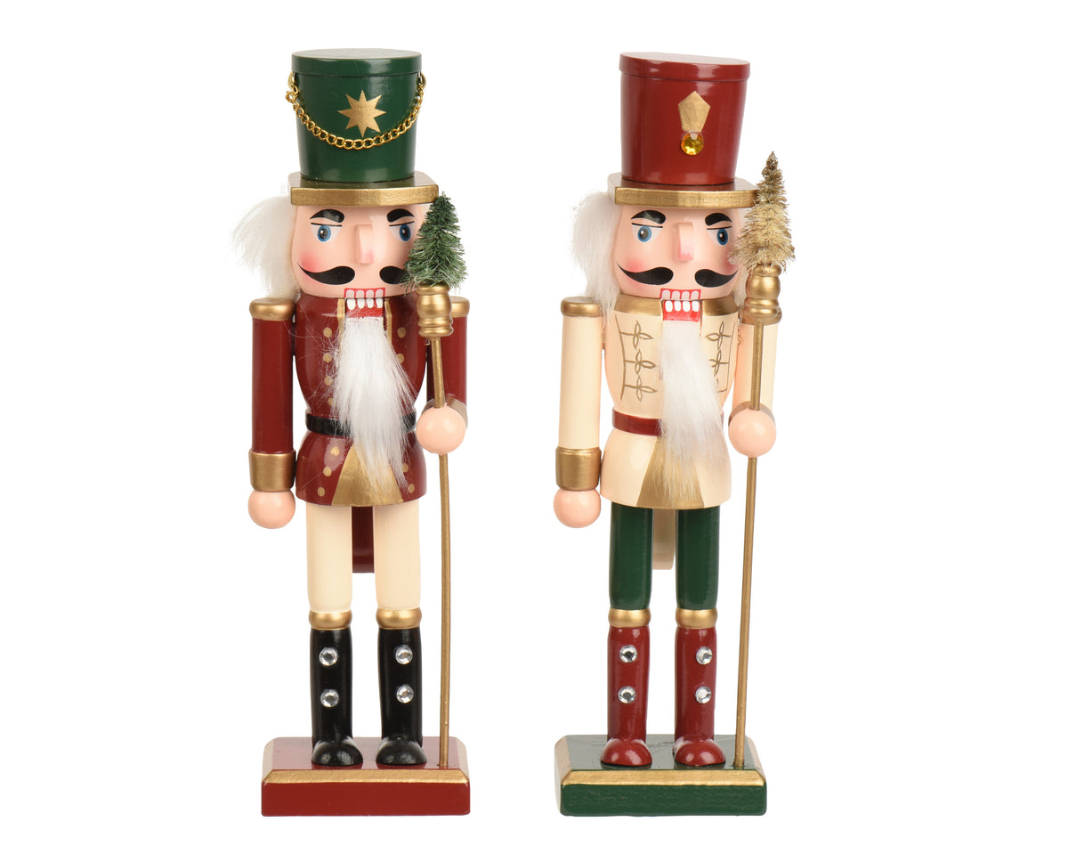 Red, Cream & Green Pinewood Nutcracker 18cm - Single