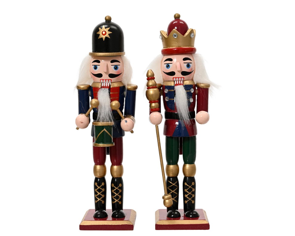 Traditional Red & Blue Pinewood Nutcracker with Gold Glitter 18cm - Single