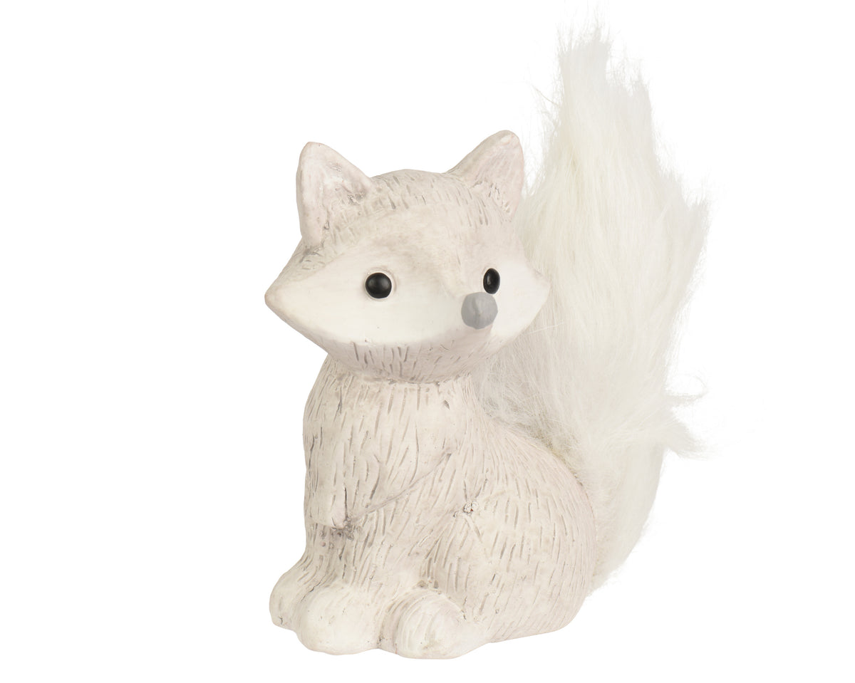 Light Grey Terracotta Winter Fox with Fur 13cm - Christmas Ornament