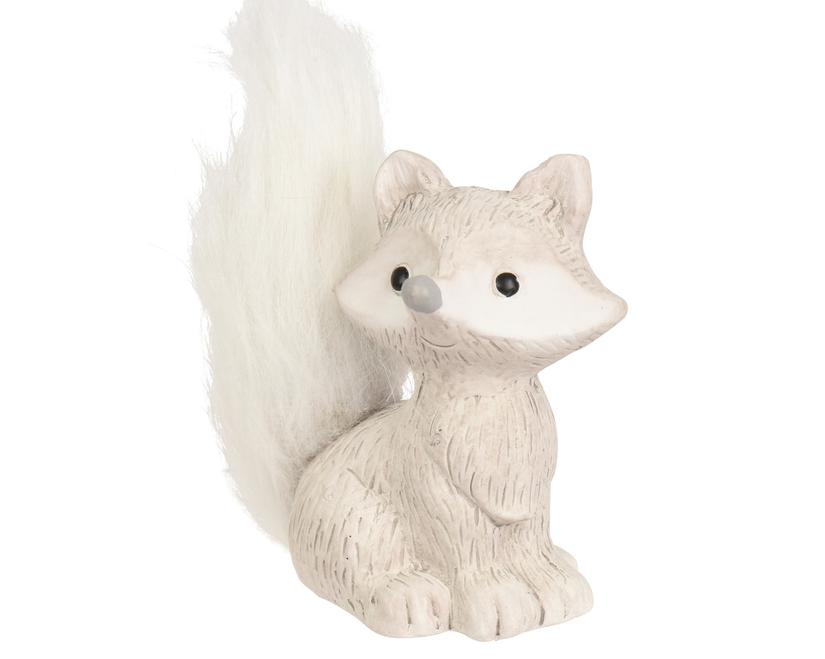 Light Grey Terracotta Winter Fox with Fur 9cm - Christmas Ornament