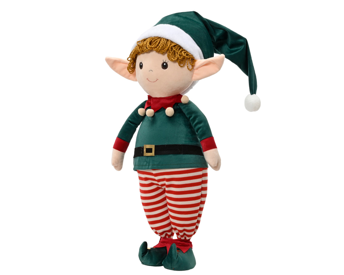 X-Large Green & Red Standing Soft Elf 90cm