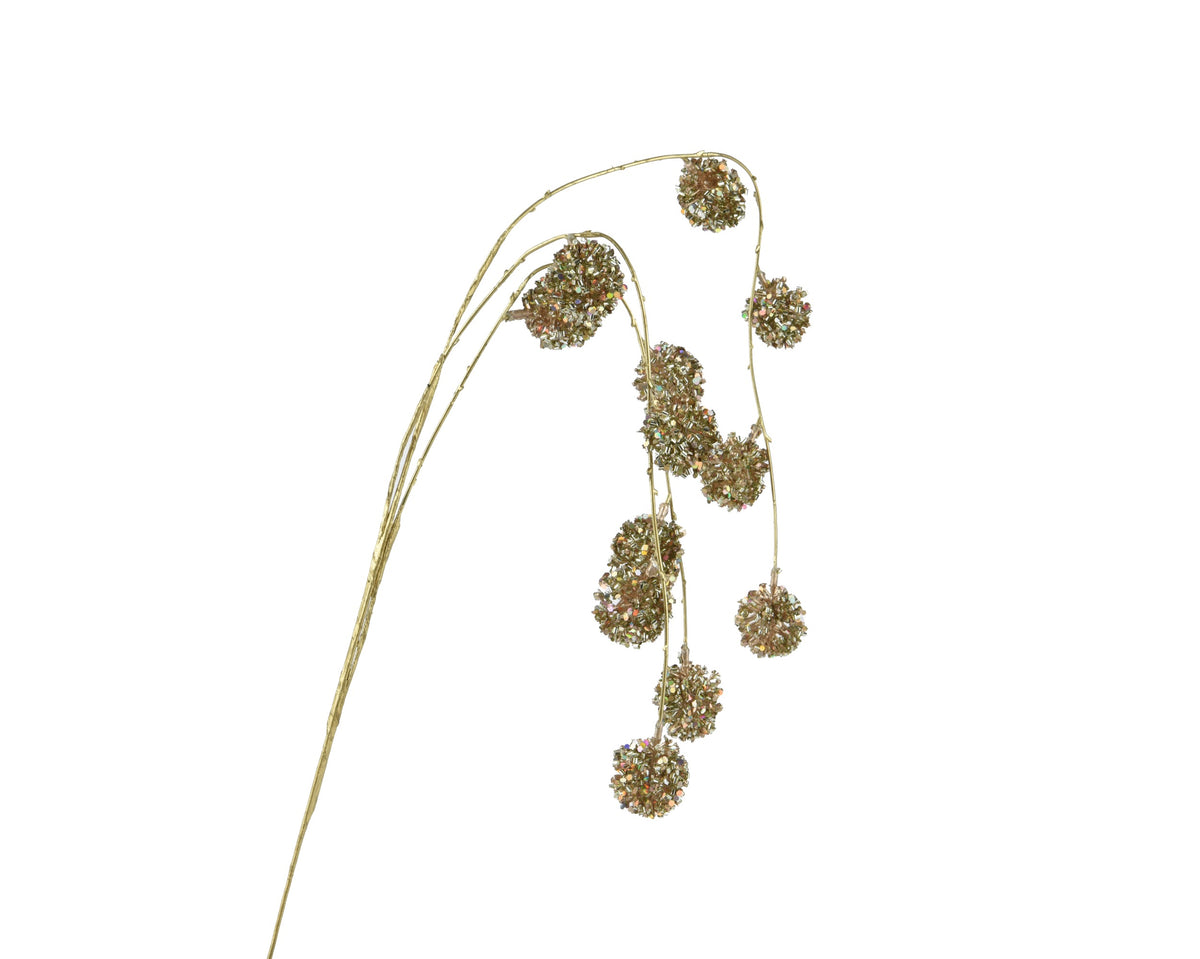 Gold Drooping Tinsel Ball Spray 90cm