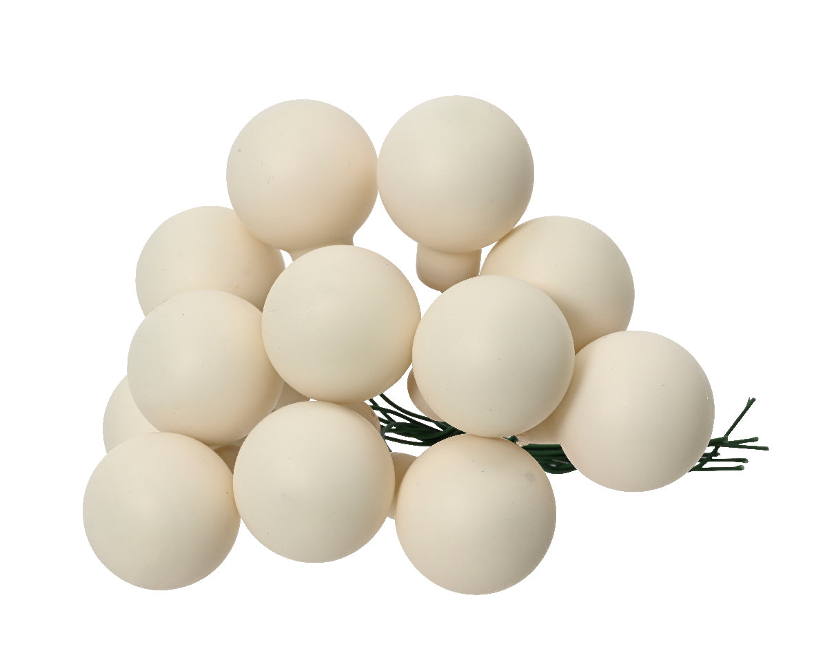 Wool White Mini Glass Baubles on a Wire - Bunch of 10 (2cm) - Matt Finish