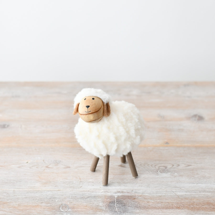 Standing Small White Wool Sheep Ornament - 10cm
