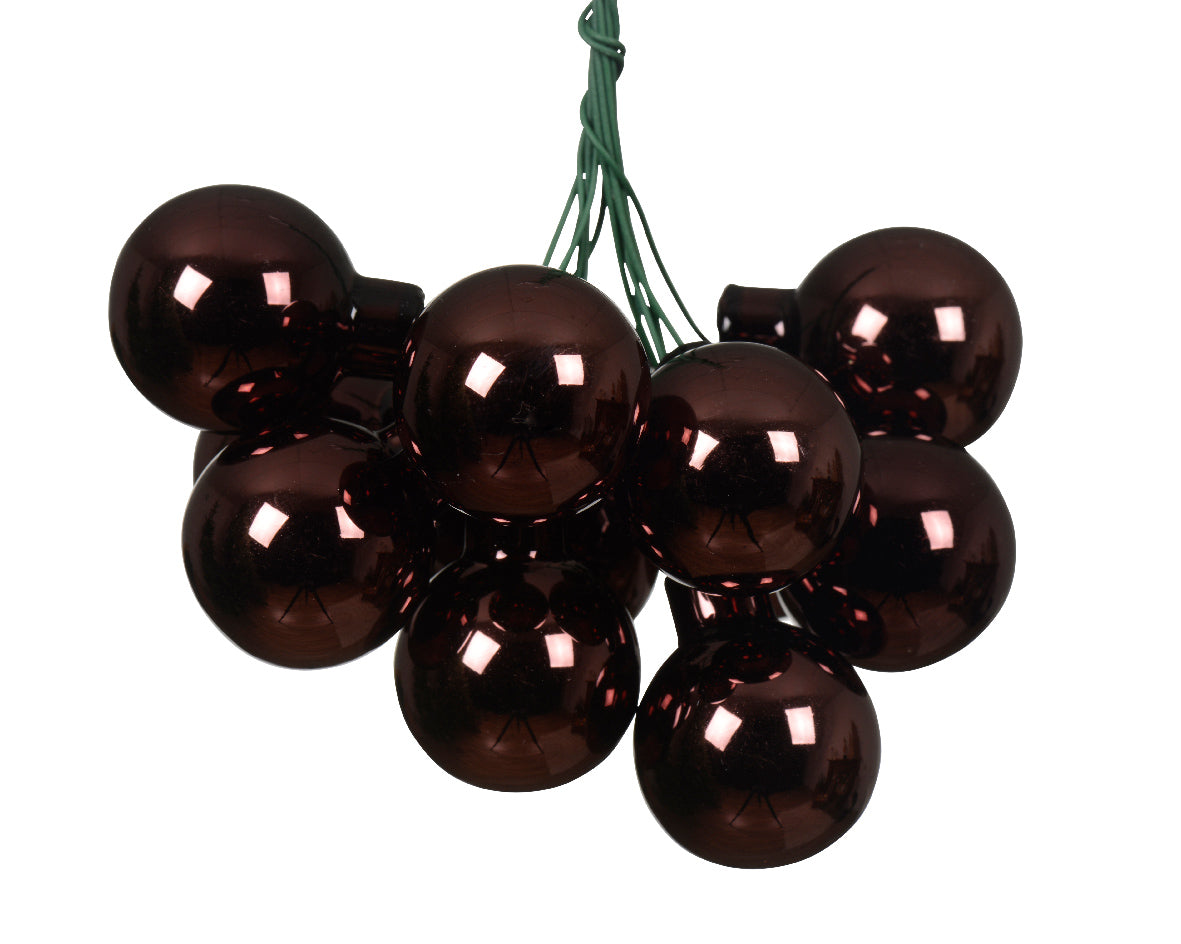 Black Truffle Mini Glass Baubles on a Wire - Bunch of 10 (2cm) - Shiny Finish