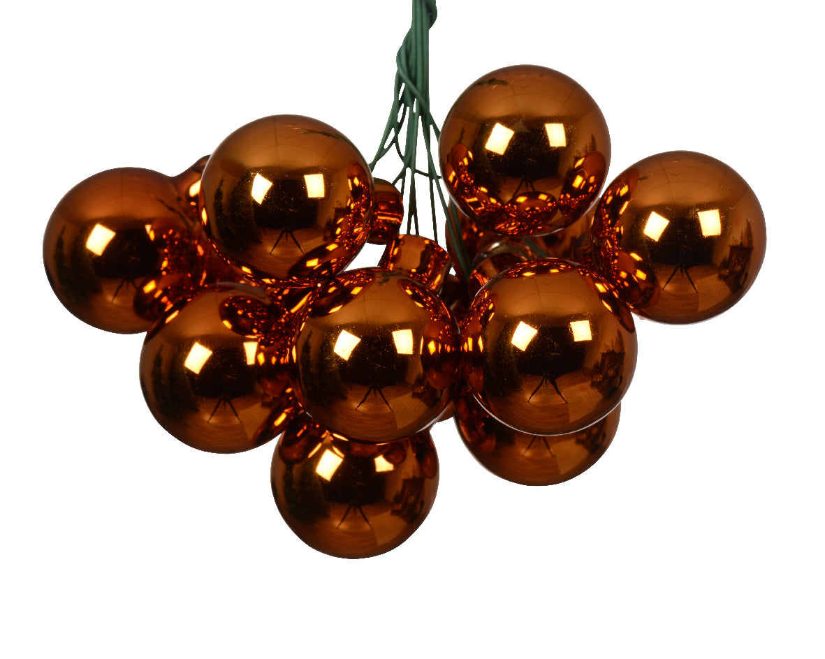 Warm Cider Mini Glass Baubles on a Wire - Bunch of 10 (2cm) - Shiny Finish