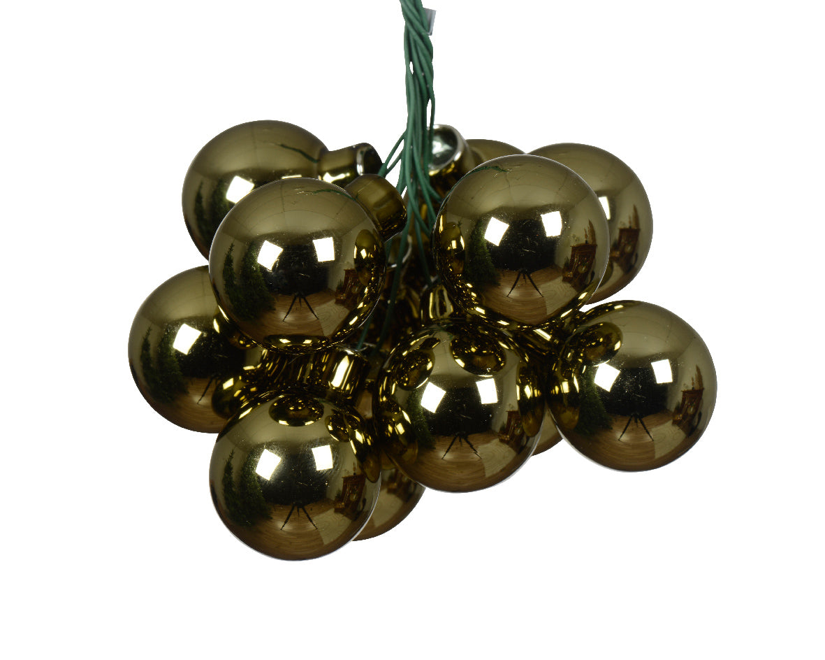 Rosemary Green Mini Glass Baubles on a Wire - Bunch of 10 (2cm) - Shiny Finish
