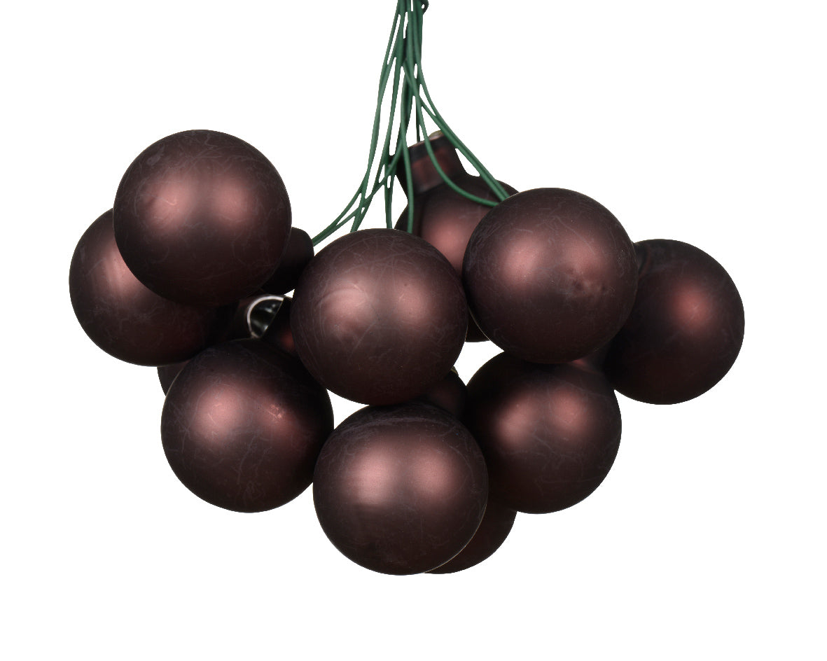 Black Truffle Mini Glass Baubles on a Wire - Bunch of 10 (2cm) - Matt Finish