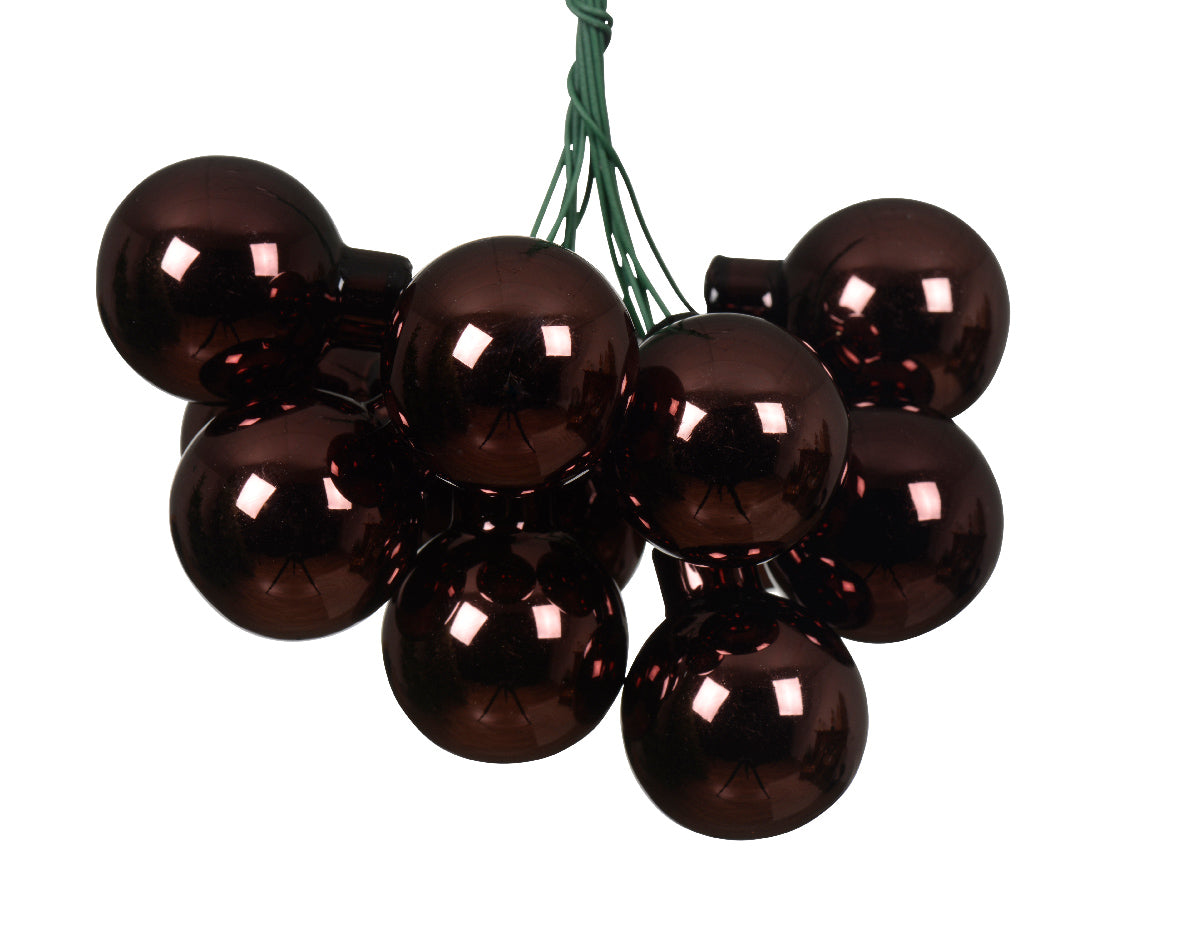 Black Truffle Mini Glass Baubles on a Wire - Bunch of 10 (2.5cm) - Shiny Finish