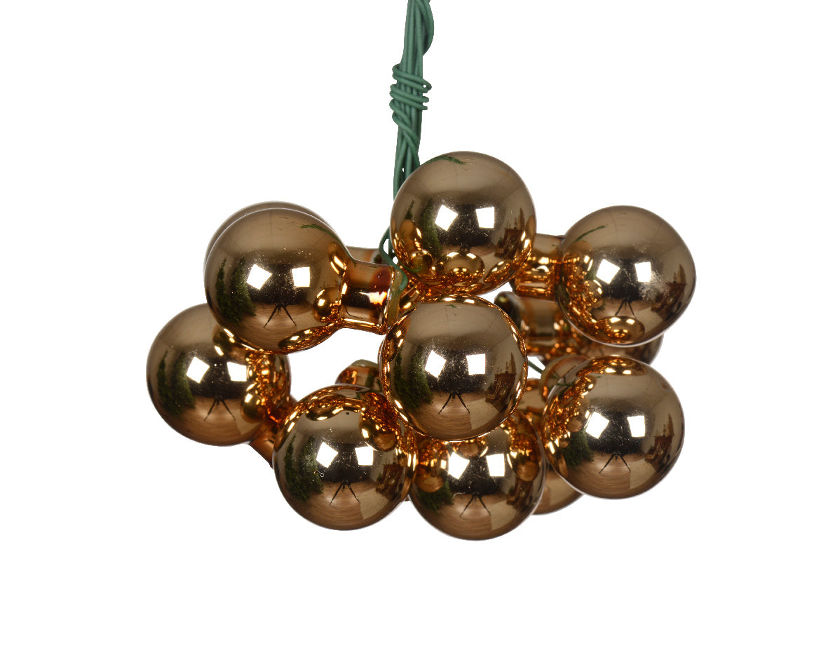 Pecan Brown Mini Glass Baubles on a Wire - Bunch of 10 (2.5cm) - Shiny Finish
