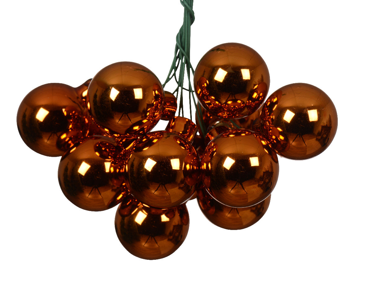 Warm Cider Mini Glass Baubles on a Wire - Bunch of 10 (2.5cm) - Shiny Finish