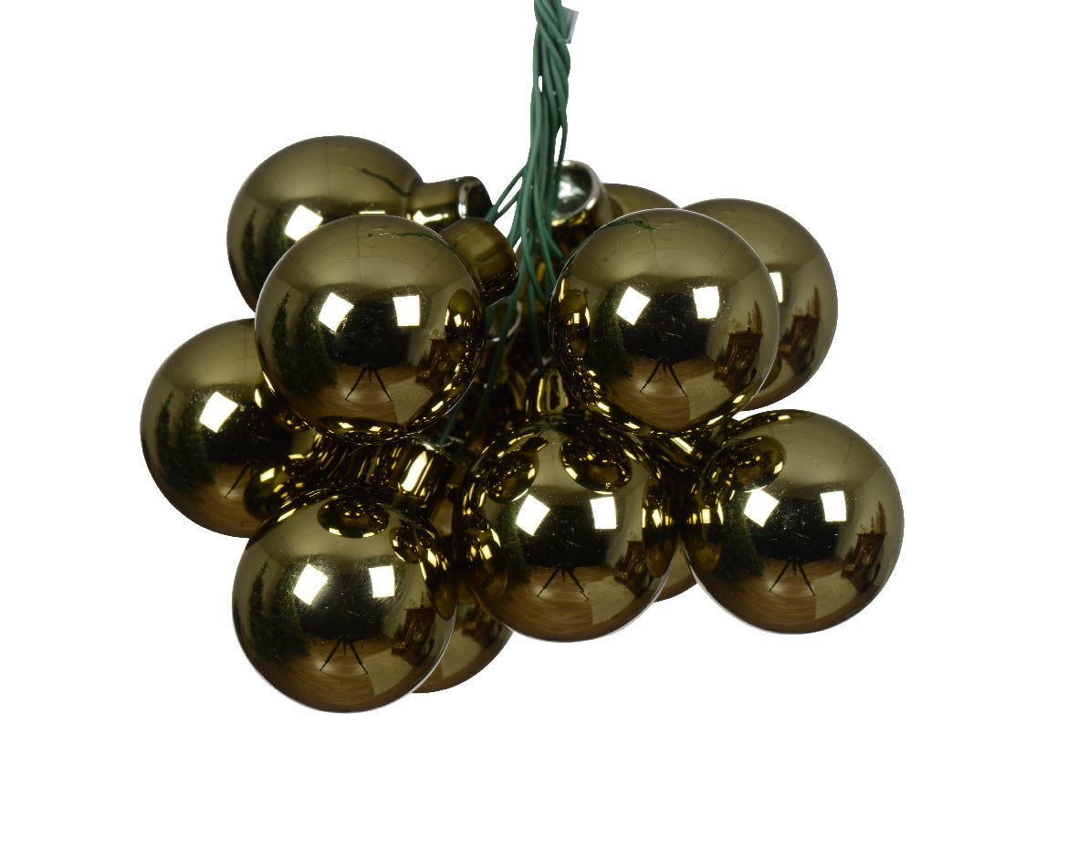 Rosemary Green Mini Glass Baubles on a Wire - Bunch of 10 (2.5cm) - Shiny Finish