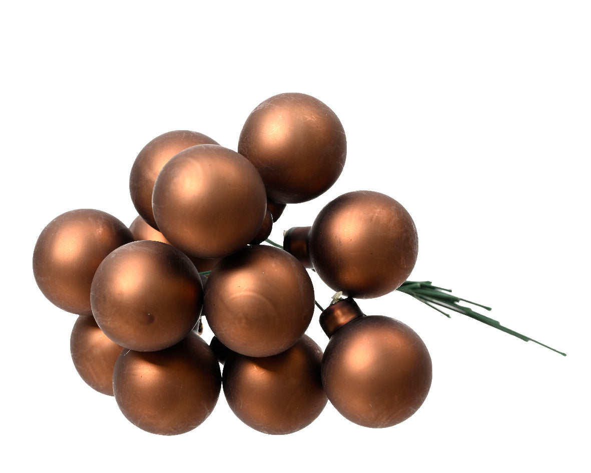 Espresso Brown Glass Baubles on a Wire - Bunch of 10 (2.5cm) - Matt Finish