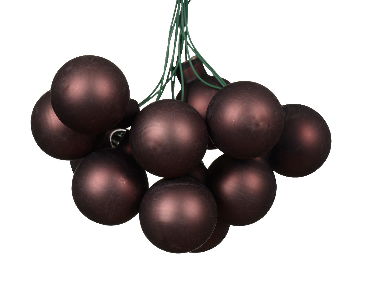Black Truffle Mini Glass Baubles on a Wire - Bunch of 10 (2.5cm) - Matt Finish