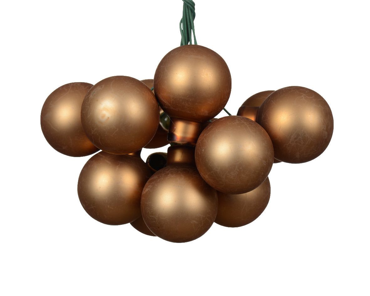 Pecan Brown Mini Glass Baubles on a Wire - Bunch of 10 (2.5cm) - Matt Finish