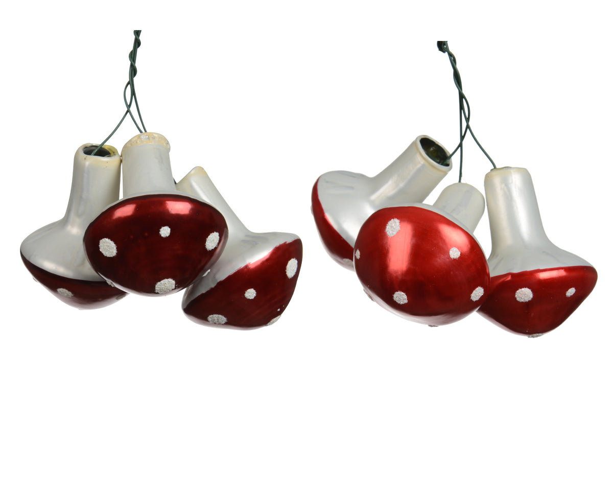 Oxblood or Red Glass Mushrooms with White Dots on Wire 4.1cm