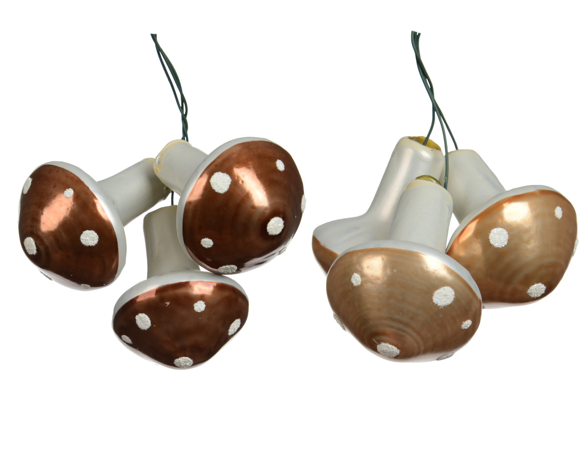Gold or Bronze Glass Mushrooms with White Dots on Wire 4.1cm