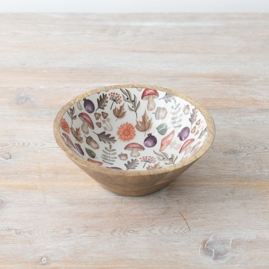 Wooden Bowl with Autumnal Design 17cm