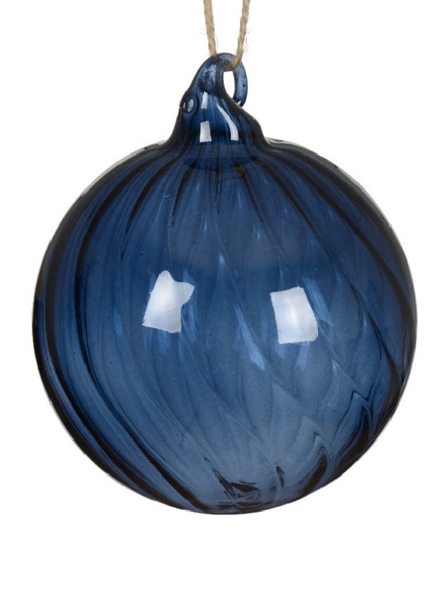 Blue Clear Glass Bauble with Swirl Detailing - 8cm