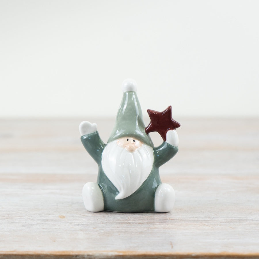 Green Santa Holding Star Ornament - 10cm