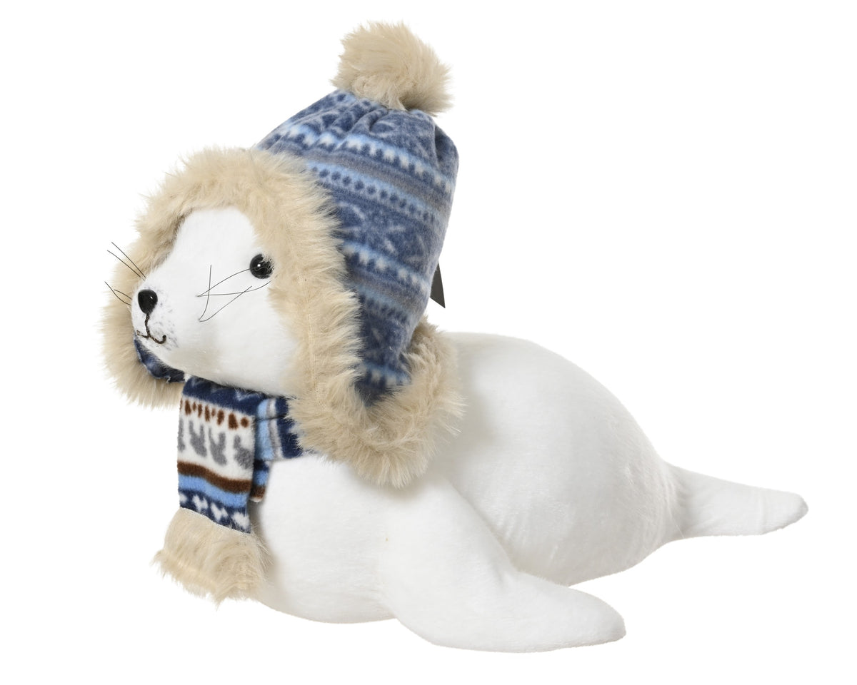 Fluffy Seal in Hat & Scarf Ornament 30cm