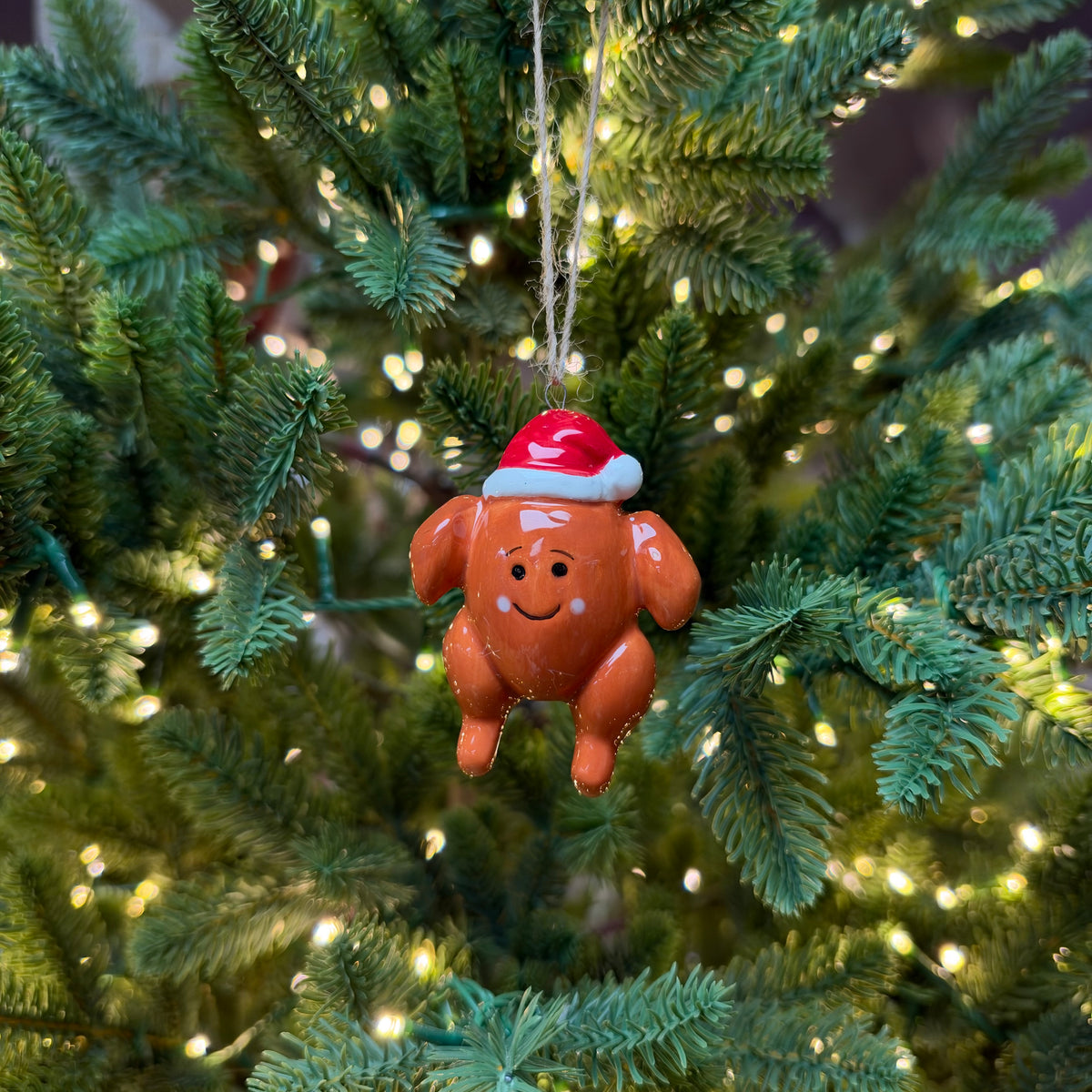 Ceramic Christmas Turkey in Santa Hat Bauble - 8.2cm