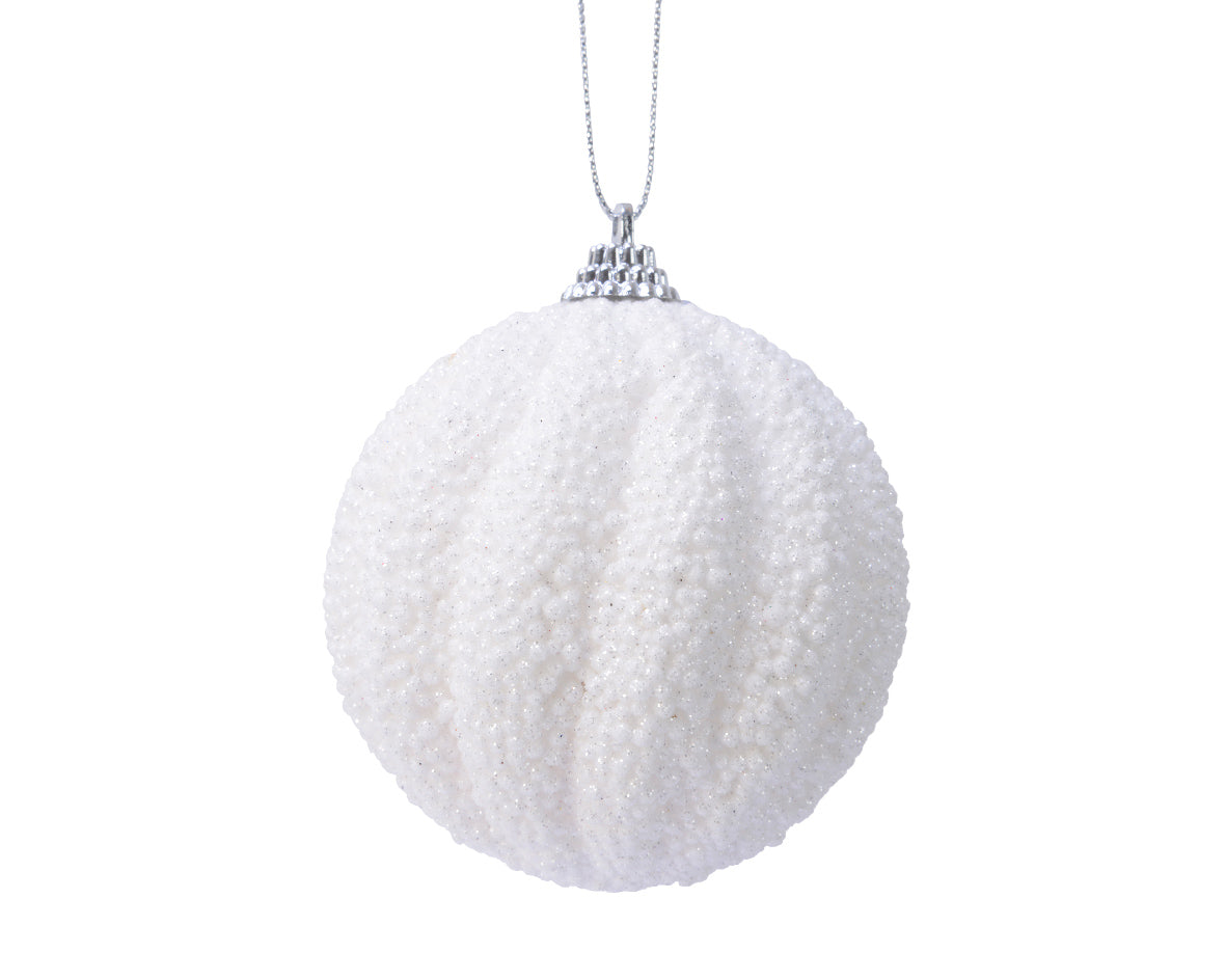 White Foam Glitter Swirl Snow Effect Bauble - 8cm