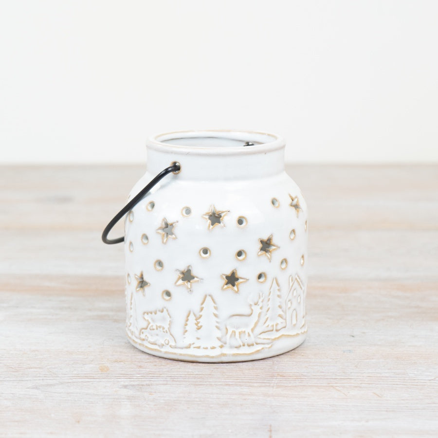 Porcelain White Star Cut Out Candle Lantern - 10cm