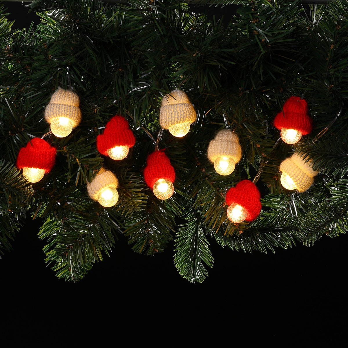 NOMA 10 Knitted Wooly White & Red Hat Garland String Lights