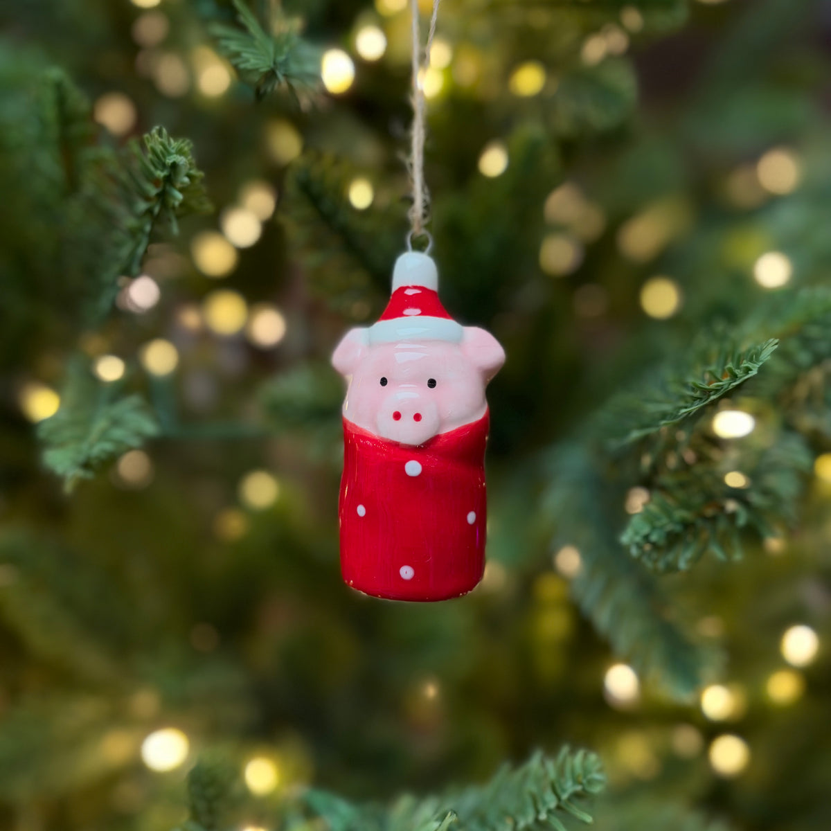 Ceramic Pig in Blanket Christmas Tree Decoration Bauble