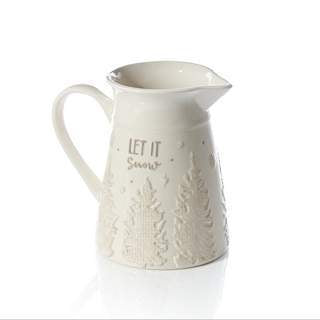 Let It Snow Christmas Jug with Textured Trees White Ceramic