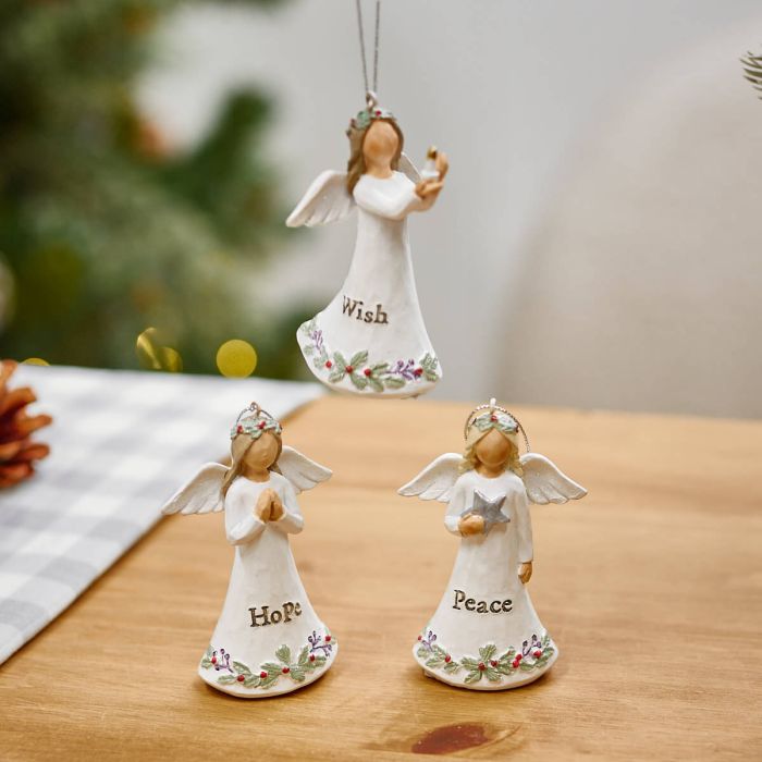 Christmas Angel Hanger Polyresin With Flower Crown & Quote