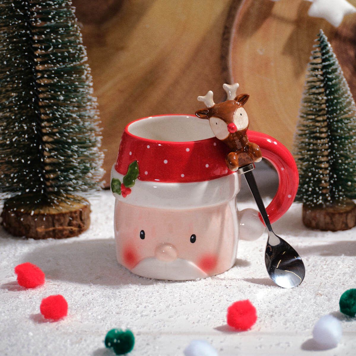 Children's Winter Wonderland Santa Head Ceramic Mug & Spoon Set