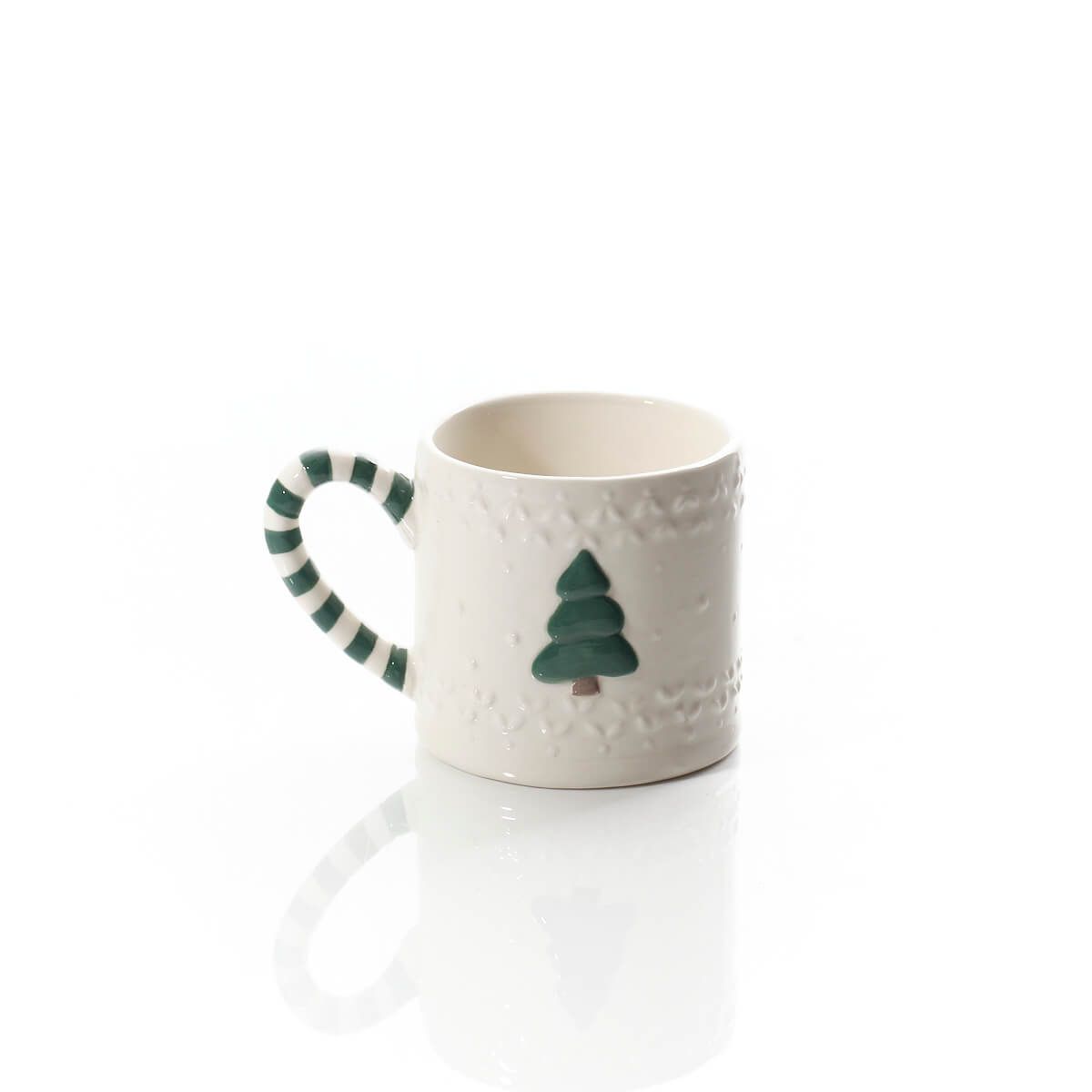 Christmas Embossed Ceramic Tree Mug With Striped Handle