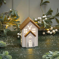 Love At Christmas Ceramic LED Light Up House With Stag Head Cut Out & Elements Of Wood