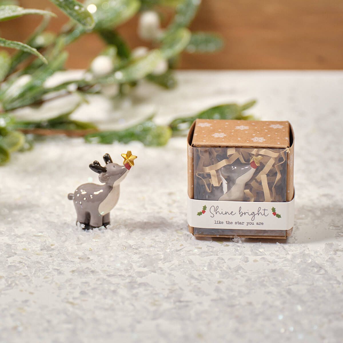 Christmas Tiny World Resin Reindeer Keepsake Ornament With Gift Box