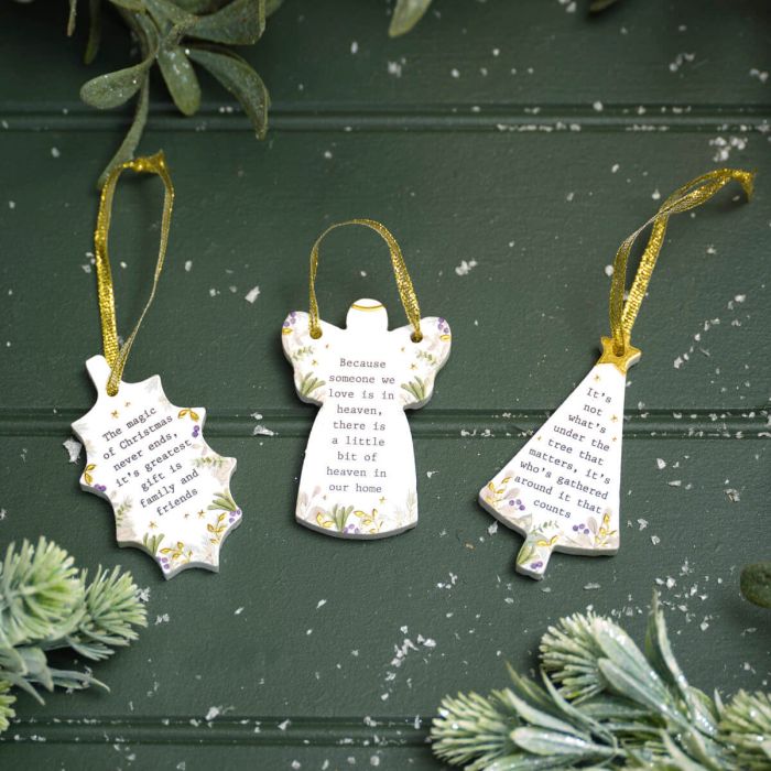 With Love At Christmas Shaped Ceramic Raised Design With Gold Hanger